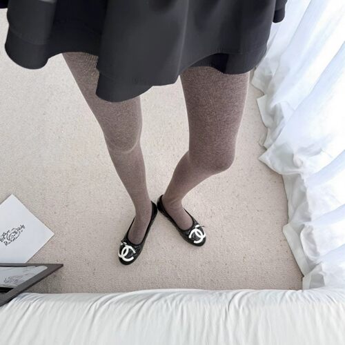 韩系咖棕竖纹肌理连裤袜女高级早秋温柔风搭配短裙毛衣打底袜鞋带