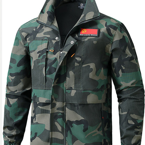 春秋工作服套装男网格弹力迷彩服