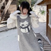 扣扣商店CokoStore 原创猫咪雪人羊毛针织毛衣背心连衣裙甜美可爱