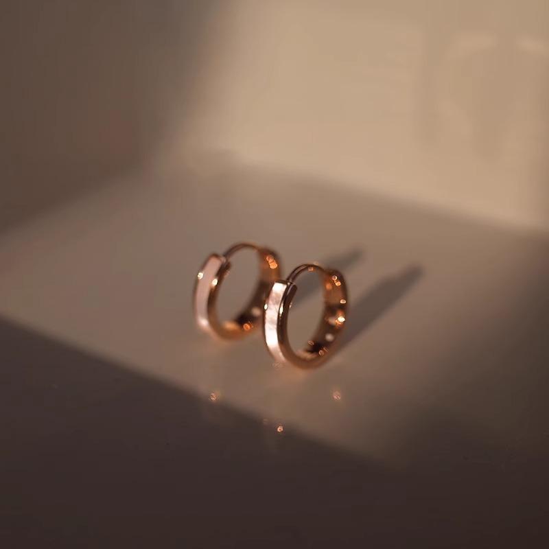 18K金法式白贝母耳环耳圈耳扣