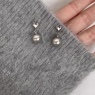 奥特莱斯撤柜18K金施家真多麻灰爱心珍珠耳钉耳环无耳洞耳夹耳饰