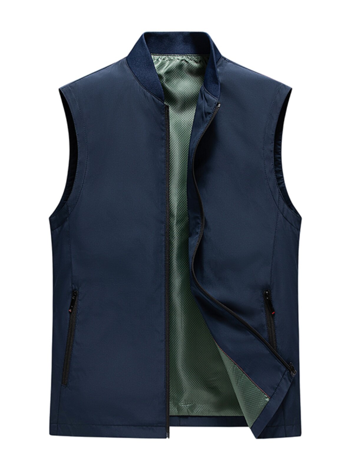 VEST MENS SHOULDER JACKET SPRING AND AUTUMN VEST NEW CASUAL BUSINESS SLEEVELESS STAND COLLAR SOLID COLOR MIDDLE-AGED AND ELDERLY HORSE CLIP TIDE