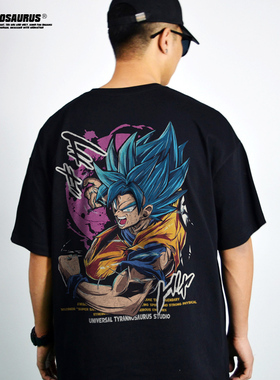 动漫潮牌Dragon Ball七龙珠超短袖T恤悟空贝吉塔纯棉重磅男女宽松