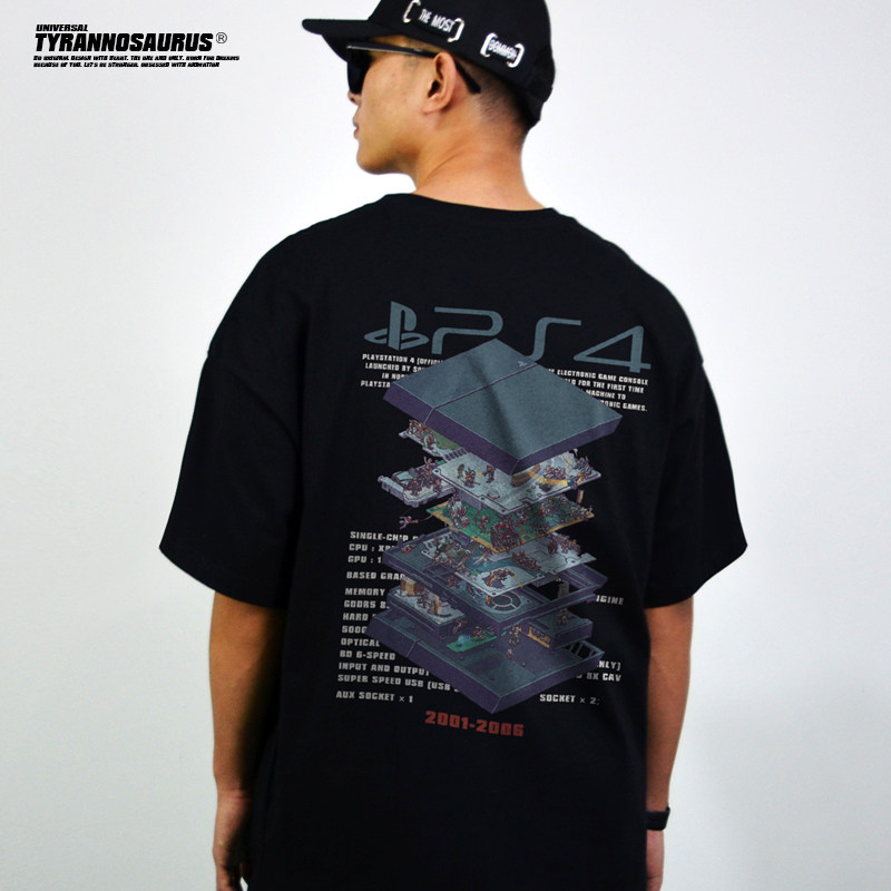美潮牌原创玩家索尼PS4游戏机短袖T恤男女夏季240克重磅纯棉新款
