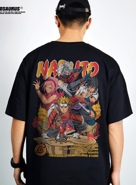 日系动漫NARUTO火影忍者联名短袖T恤男女夏季纯棉重磅宽松大码INS