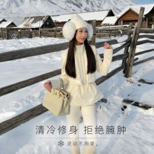 大码女装冬装拼接收腰棉服外套女胖 mm 立领显瘦宽松短款上衣