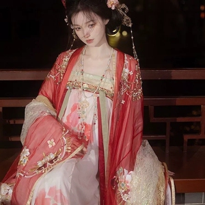 汉服女原创汉服【拒霜芙蓉】唐制一片式襦裙重工刺绣大袖衫春秋款