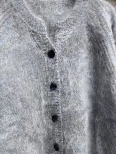 皇室拉绒羊绒衫之禾同款加厚V领纯山羊绒拉绒花纱开衫女毛衣外套