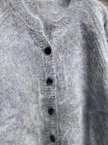 皇室拉绒羊绒衫之禾同款加厚V领纯山羊绒拉绒花纱开衫女毛衣外套
