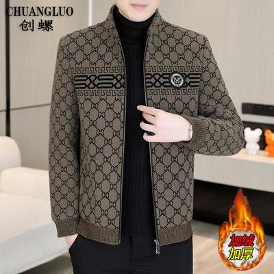 男士毛呢外套秋冬季2025新款立领加绒夹克男格子加厚短款呢子大衣