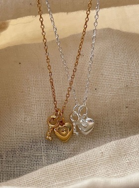 韩版小众独特设计爱心钥匙吊坠项链925纯银简约ins气质简约锁骨