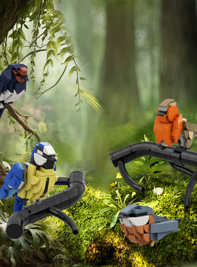 【高砖零件】鸟类欧亚麻雀燕子山雀昆虫动物模型摆件拼装积木玩具