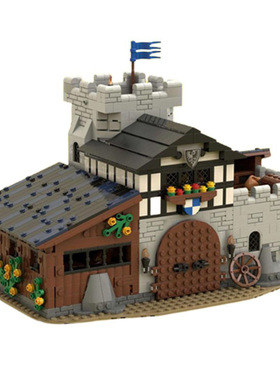 中世纪城堡马厩马棚马圈马舍军事建筑模型MOC-141494拼装积木玩具