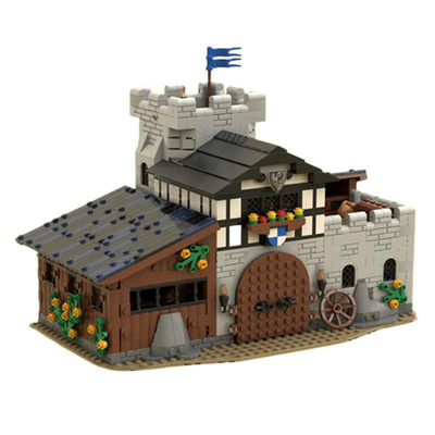 中世纪城堡马厩马棚马圈建筑积木