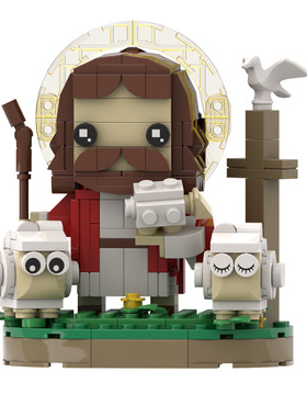 【高砖零件】牧羊人先知羔羊方头人仔人偶模型摆件拼装积木玩具