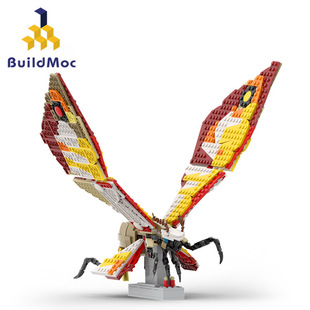 BuildMOC电影哥斯拉魔斯拉飞蛾子生物怪兽模型摆件拼装积木玩具