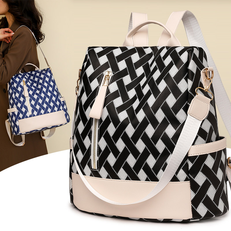 2025新款双肩包女时尚牛津布包包大学生书包防盗旅游旅行轻便背包