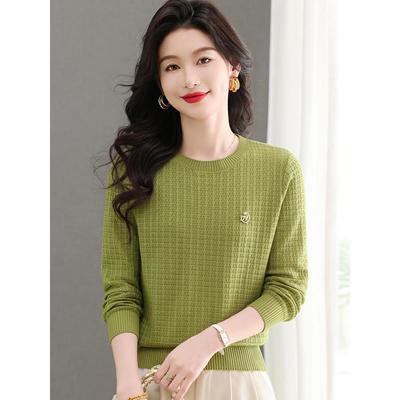 秋季圆领洋气针织打底衫女2025春秋新款宽松显瘦薄款毛衣外穿上衣