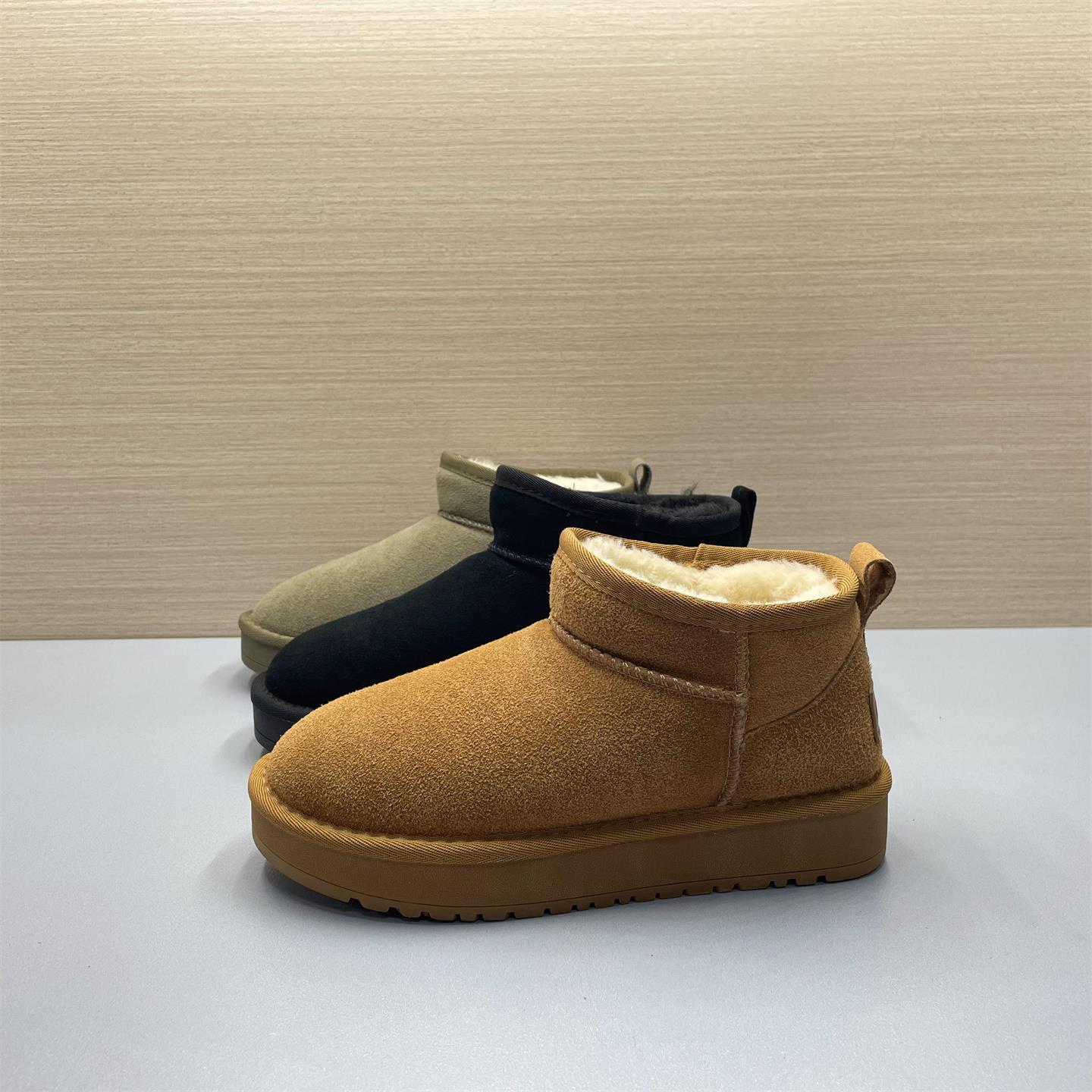 撤柜处理磨砂牛皮雪地靴女冬季加绒保暖加厚真皮短靴厚底防滑棉鞋