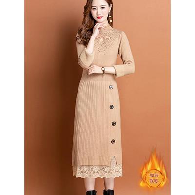 长款针织连衣裙女加绒加厚冬季2025新款洋气配大衣内搭打底毛衣裙