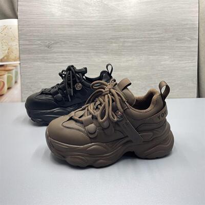 撤柜处理2025秋冬季新款加绒保暖老爹鞋女真皮厚底增高休闲运动鞋