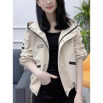 小个子连帽短款风衣外套女装2025春秋新款宽松休闲夹克棒球服上衣