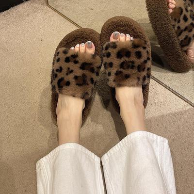 大码毛毛拖鞋外穿2025新款秋冬厚底豹纹毛绒拖鞋高级感家居毛毛鞋