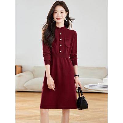 针织连衣裙女士秋冬季2025新款中长款毛衣裙洋气冬天配大衣的裙子