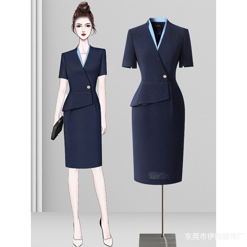 胖东来珠宝店职业连衣裙女夏导购柜姐酒店前台工装气质高端售楼部