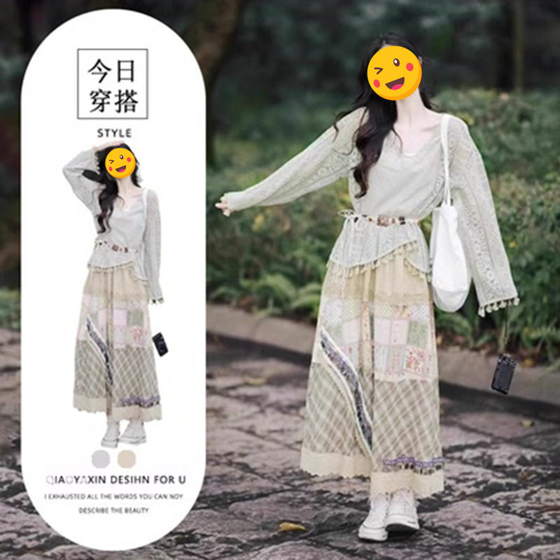 胖东来温柔风穿搭时尚新款套装女小众设计感流苏上衣配高腰半身裙图片