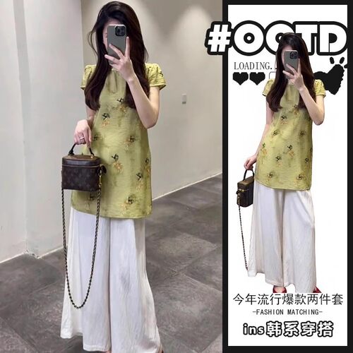 胖东来单件/新中式盘扣上衣国风女夏季新款宽松裤子阔腿裤两件套