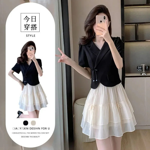 胖东来单件/名媛优雅气质装裙夏高级感小众短袖西装上衣甜美洋气