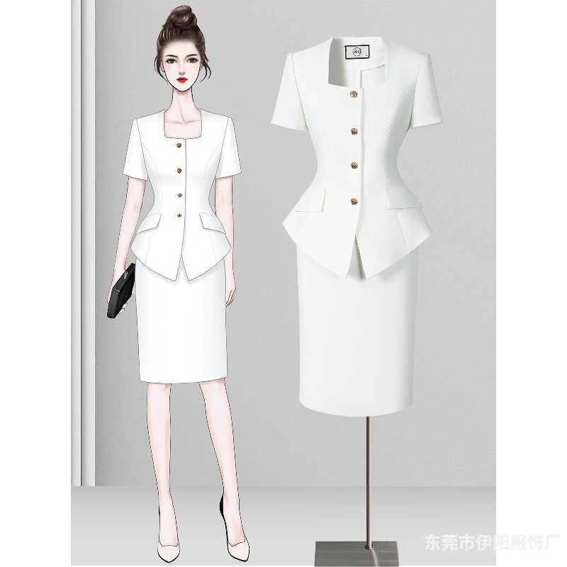 胖东来美容院美业工作服套装女夏季职业西装套裙高端会务前台接待
