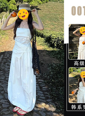 胖东来甜酷辣妹穿搭两件套装女夏季新款不规则修身显瘦上衣白色半