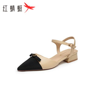 子斷碼 紅蜻蜓涼鞋 清倉 包頭松緊帶細跟女鞋 真皮鞋 女尖頭夏季 新款
