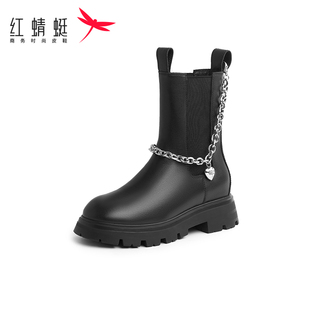 红蜻蜓女鞋爆款鞋子女新款冬季正品棉鞋高帮英伦风单靴断码清仓