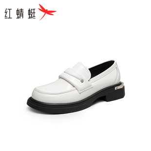 红蜻蜓女鞋秋季新款中跟真皮休闲粗跟深口单鞋女小皮鞋断码清仓