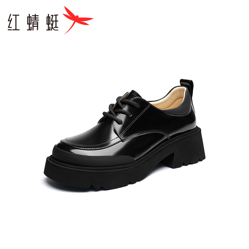 红蜻蜓女鞋亮面休闲皮鞋女春季新款英伦皮鞋妈妈深口单鞋断码清仓