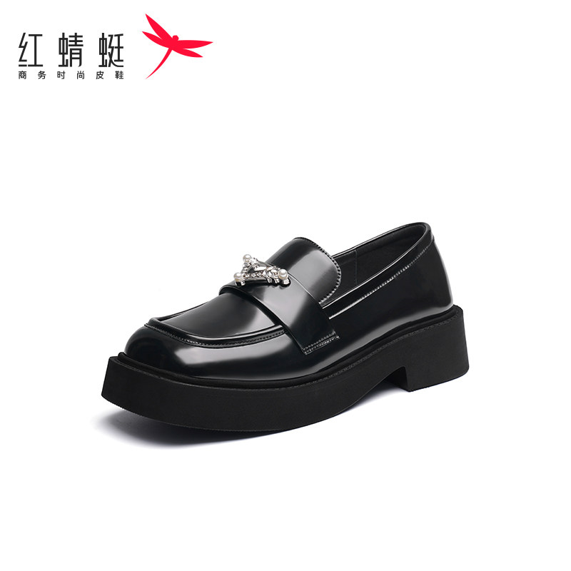 红蜻蜓软底乐福鞋女夏季新款防滑防臭中跟单鞋复古小皮鞋断码清仓