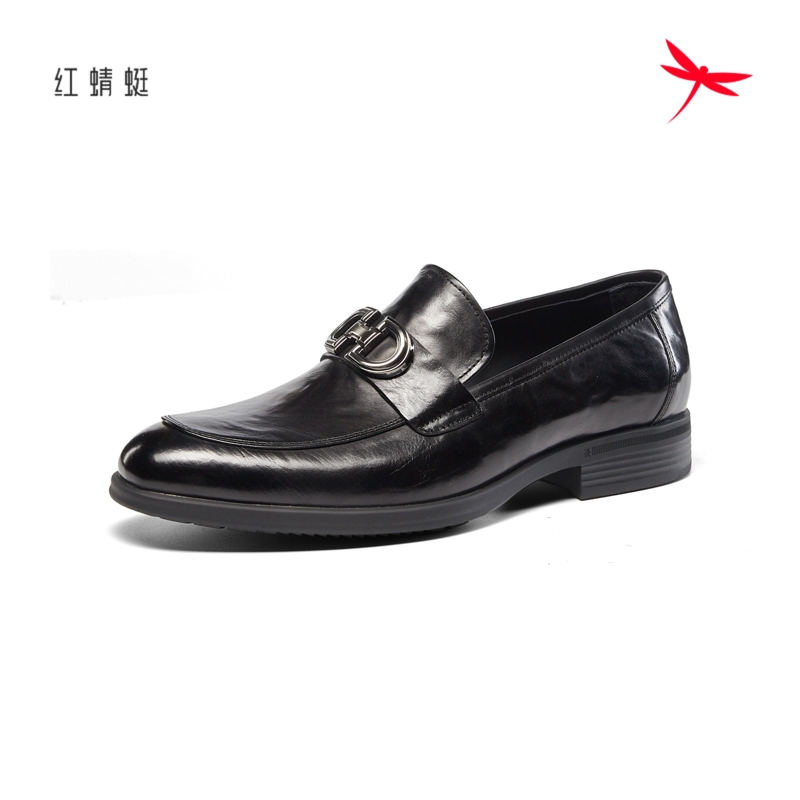 红蜻蜓休闲皮鞋春秋新男鞋头层牛皮商务休闲一脚蹬软皮鞋断码清仓