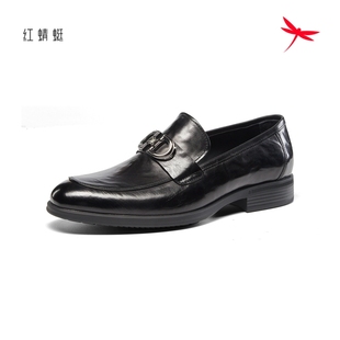 红蜻蜓休闲皮鞋春秋新男鞋头层牛皮商务休闲一脚蹬软皮鞋断码清仓