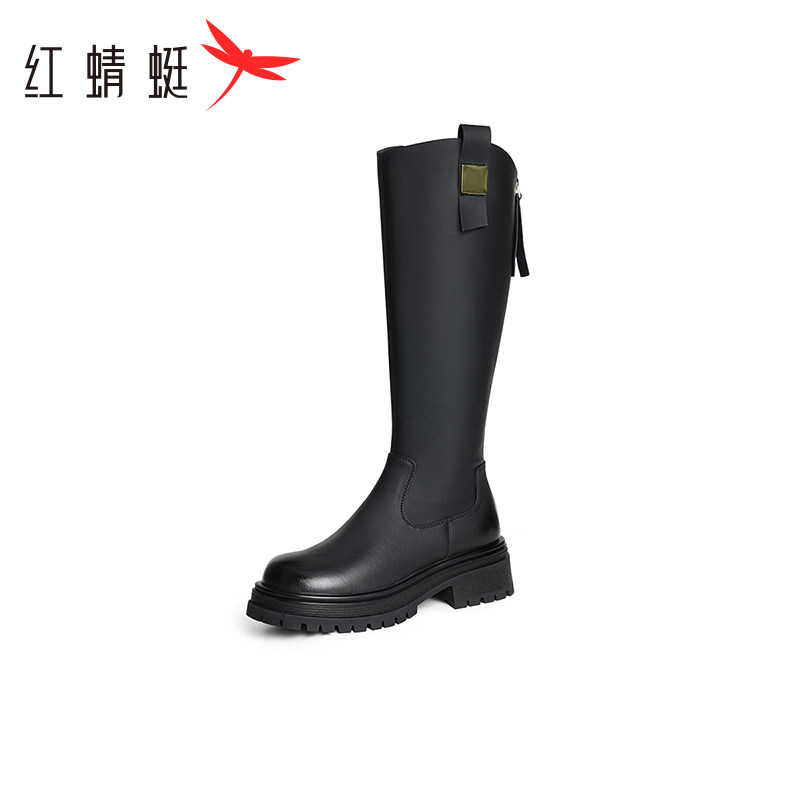 红蜻蜓女鞋冬季女靴时装靴质感骑士靴显瘦藏肉耐折长靴 断码清仓