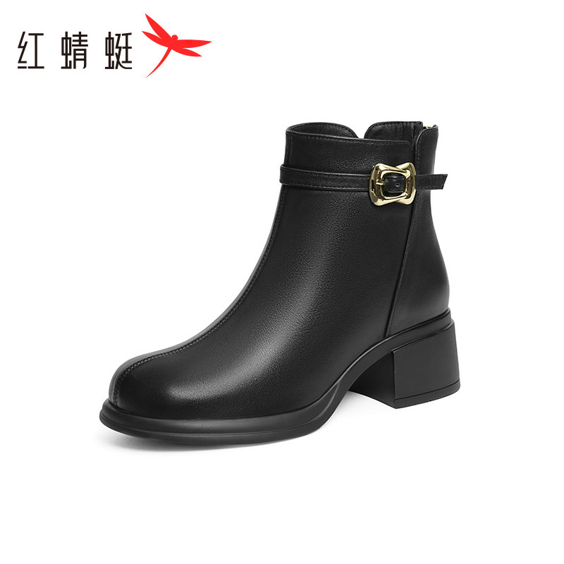 红蜻蜓妈妈鞋皮鞋防滑正品女鞋保暖靴子中老年人真皮棉鞋断码清仓