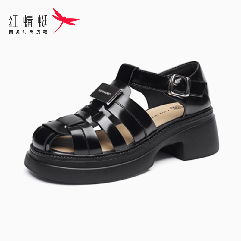 红蜻蜓真皮凉鞋女夏季新款低跟鞋子女士单鞋大码软底女鞋断码清仓
