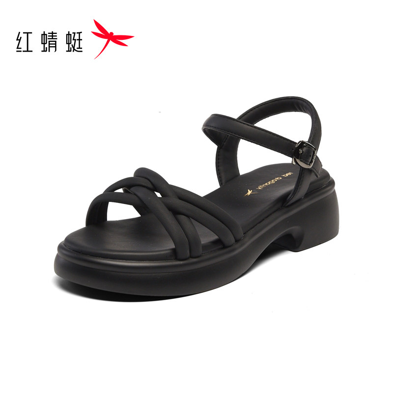 红蜻蜓夏季正品妈妈凉鞋防滑软底皮凉鞋平底奶奶鞋沙滩鞋断码清仓