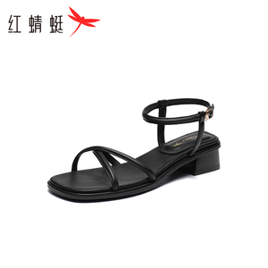 红蜻蜓正品女鞋夏季新款甜美休闲罗马风露趾平底女凉鞋女断码清仓
