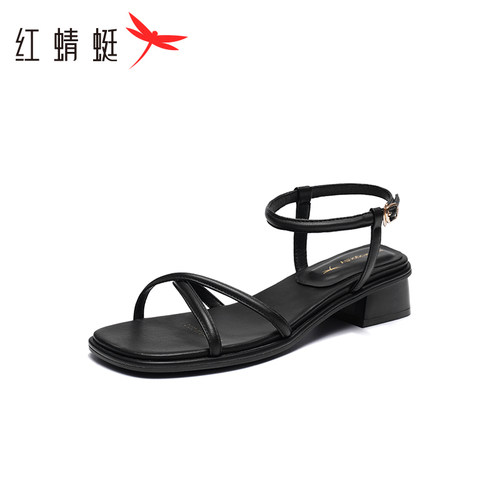 红蜻蜓正品女鞋夏季新款甜美休闲罗马风露趾平底女凉鞋女断码清仓