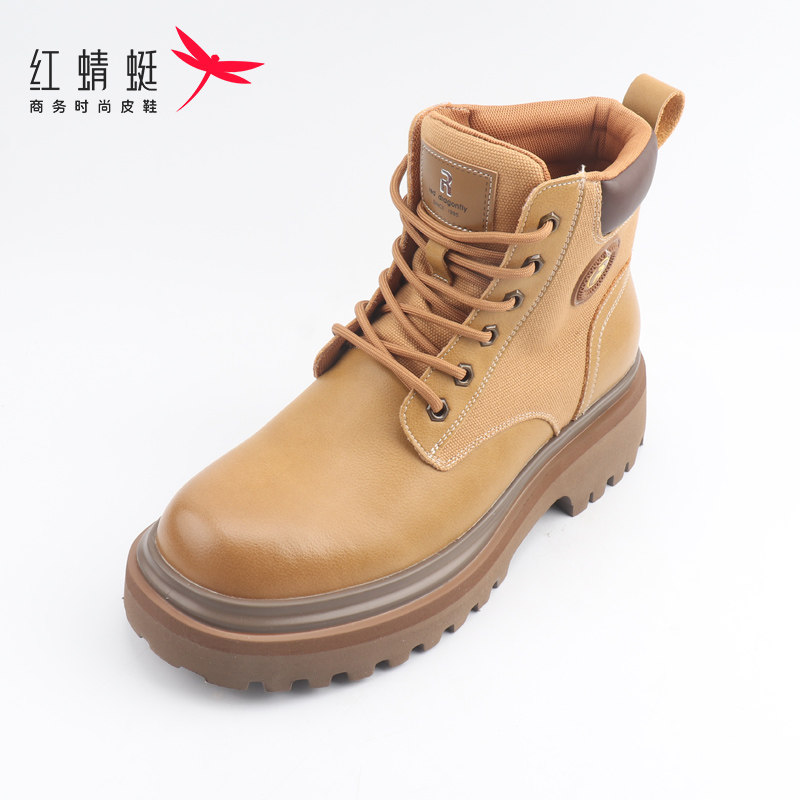 红蜻蜓男鞋冬季马丁靴真皮高帮