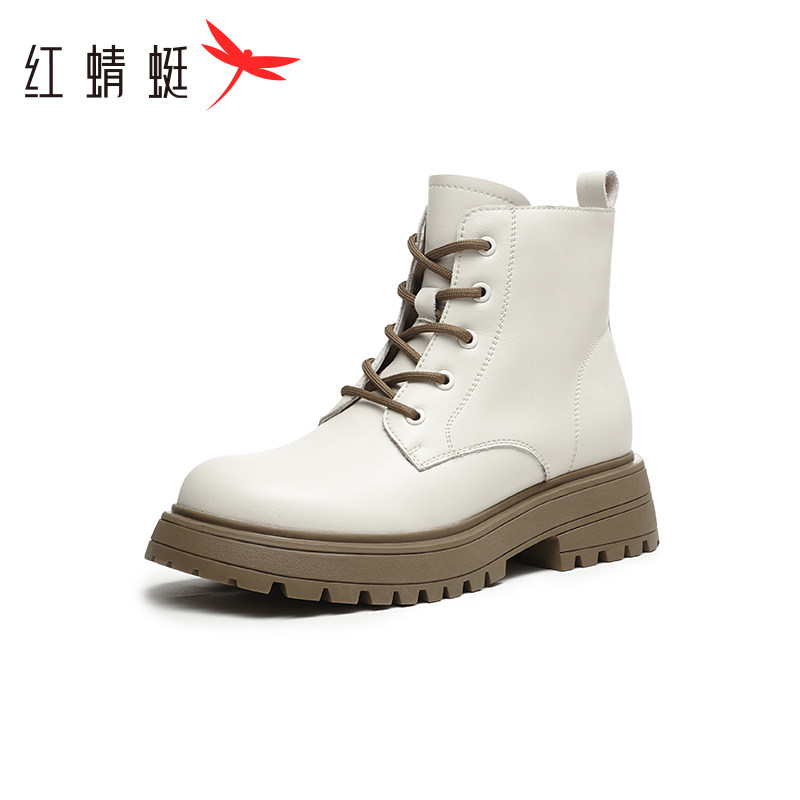 红蜻蜓女鞋冬季新品时尚休闲百搭马丁靴女保暖加绒舒适 断码清仓