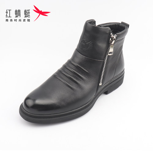 红蜻蜓男鞋商场同款真皮马丁靴男加绒工装靴男士厚底短靴断码清仓